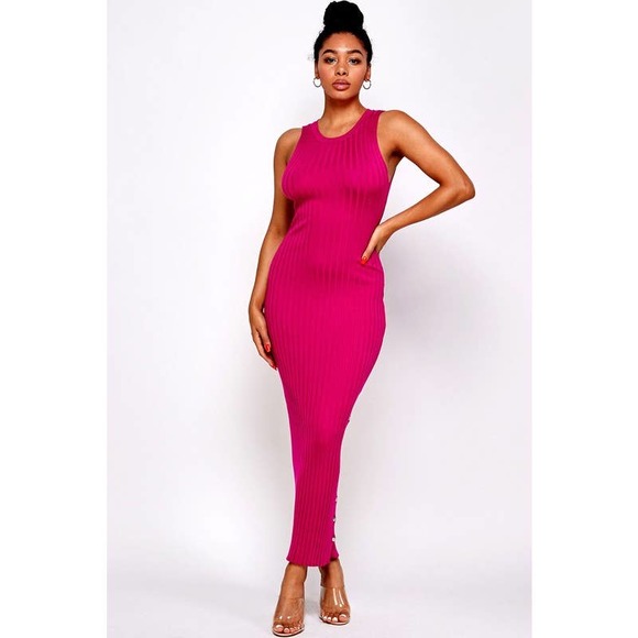 Womens Sleeveless Body Con Maxi Dress Fuchsia color - Picture 5 of 5